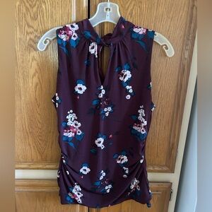 White House Black Market Floral Sleeveless Top - Burgundy/Wine color